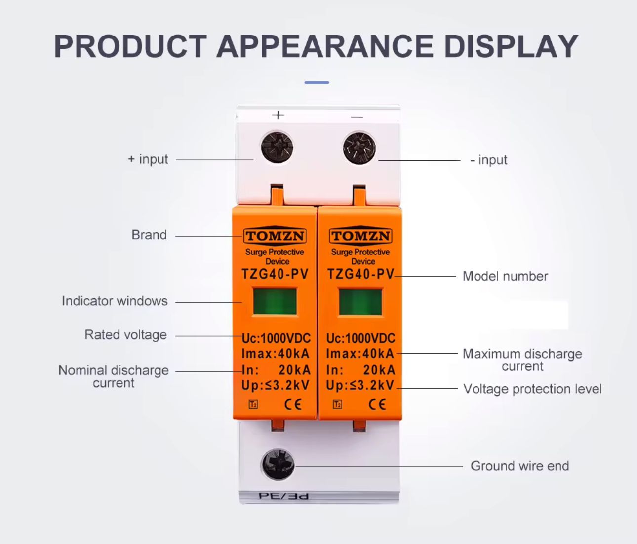 SPD DC 1000V 20KA~40KA House Surge Protector Protective Low-voltage Arrester Device