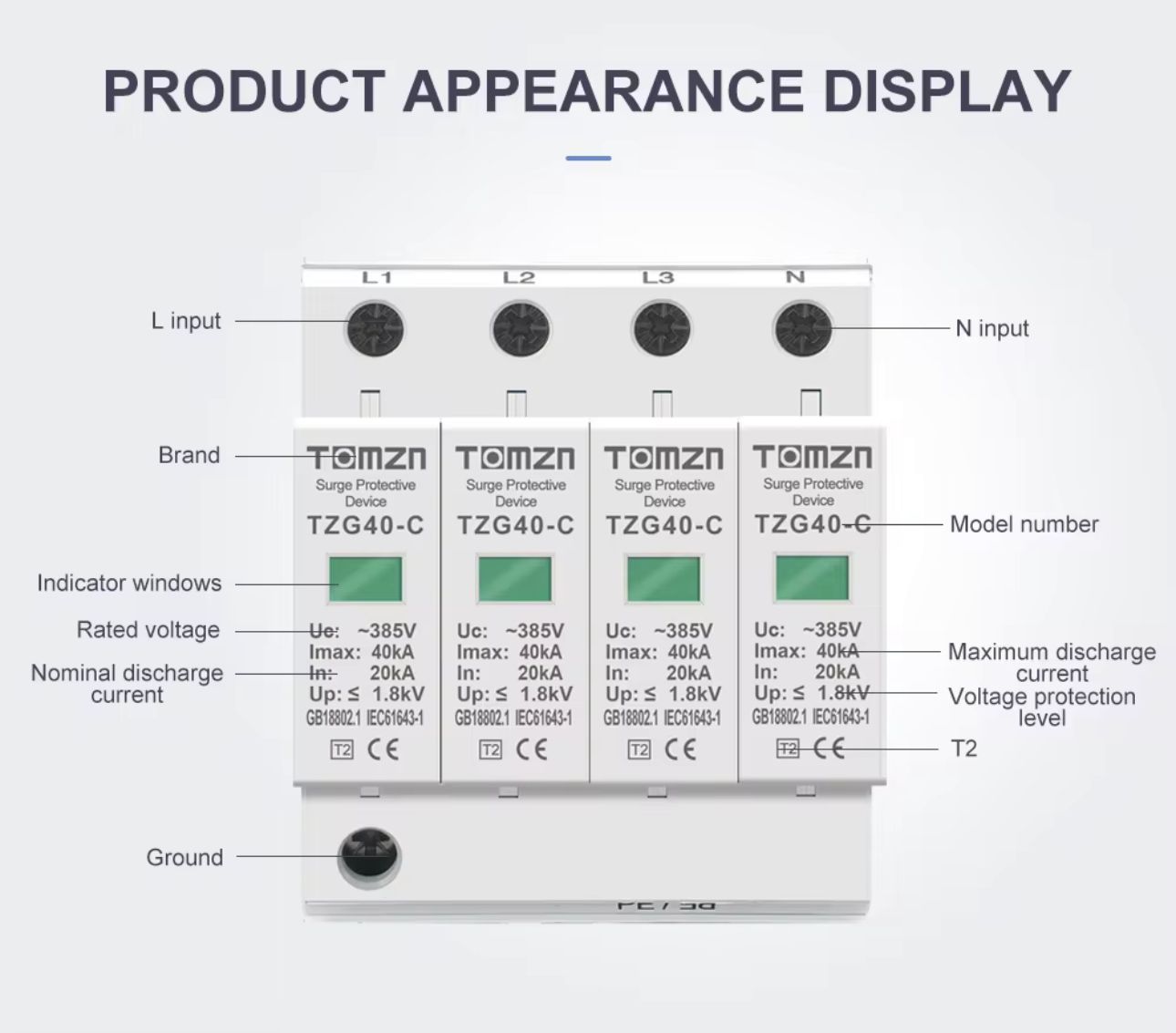 AC SPD 4P 3P+N 20-40KA 385V House Surge Protector Protective Low-voltage Arrester Device