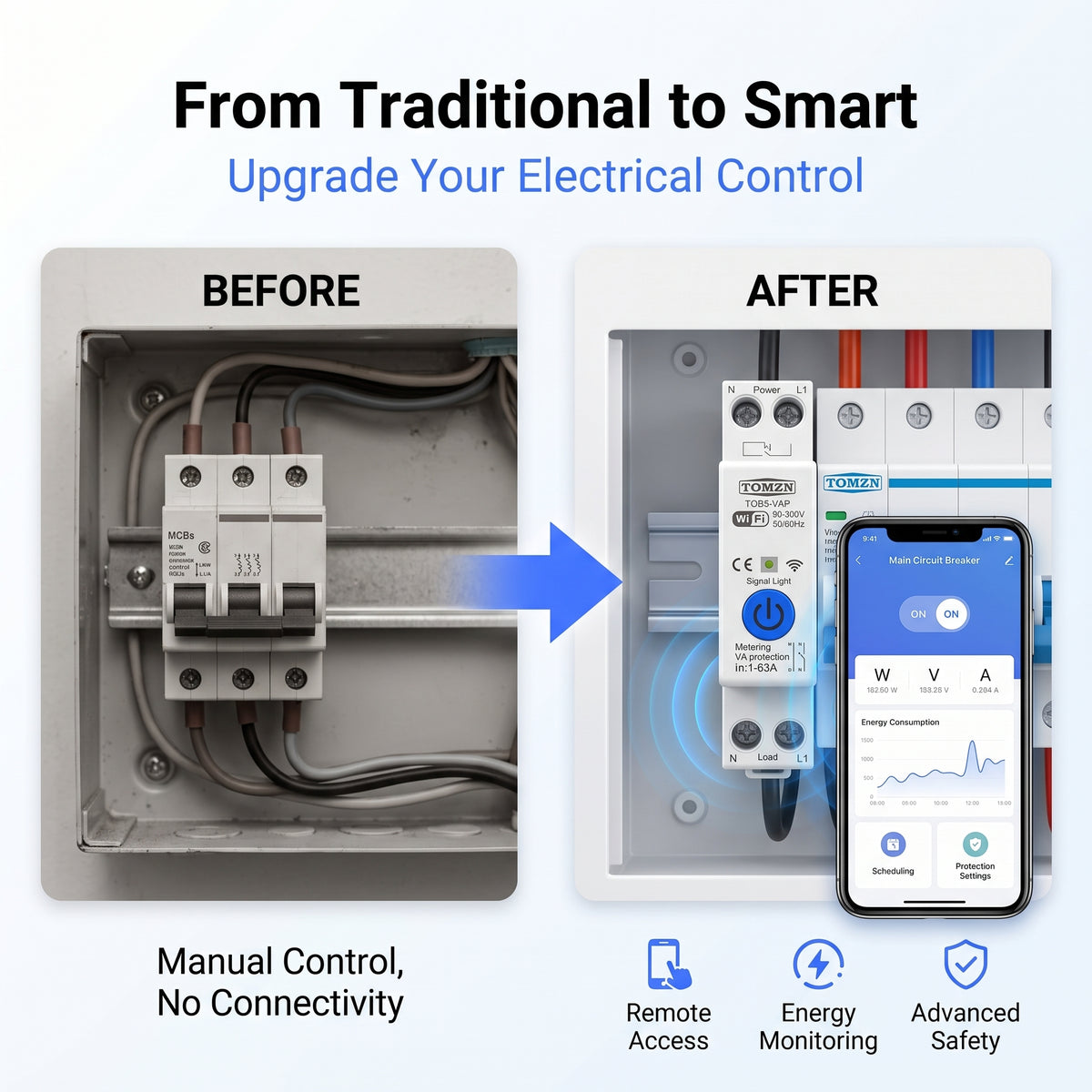 TOMZN TOB9-VAP Smart WiFi Circuit Breaker 63A