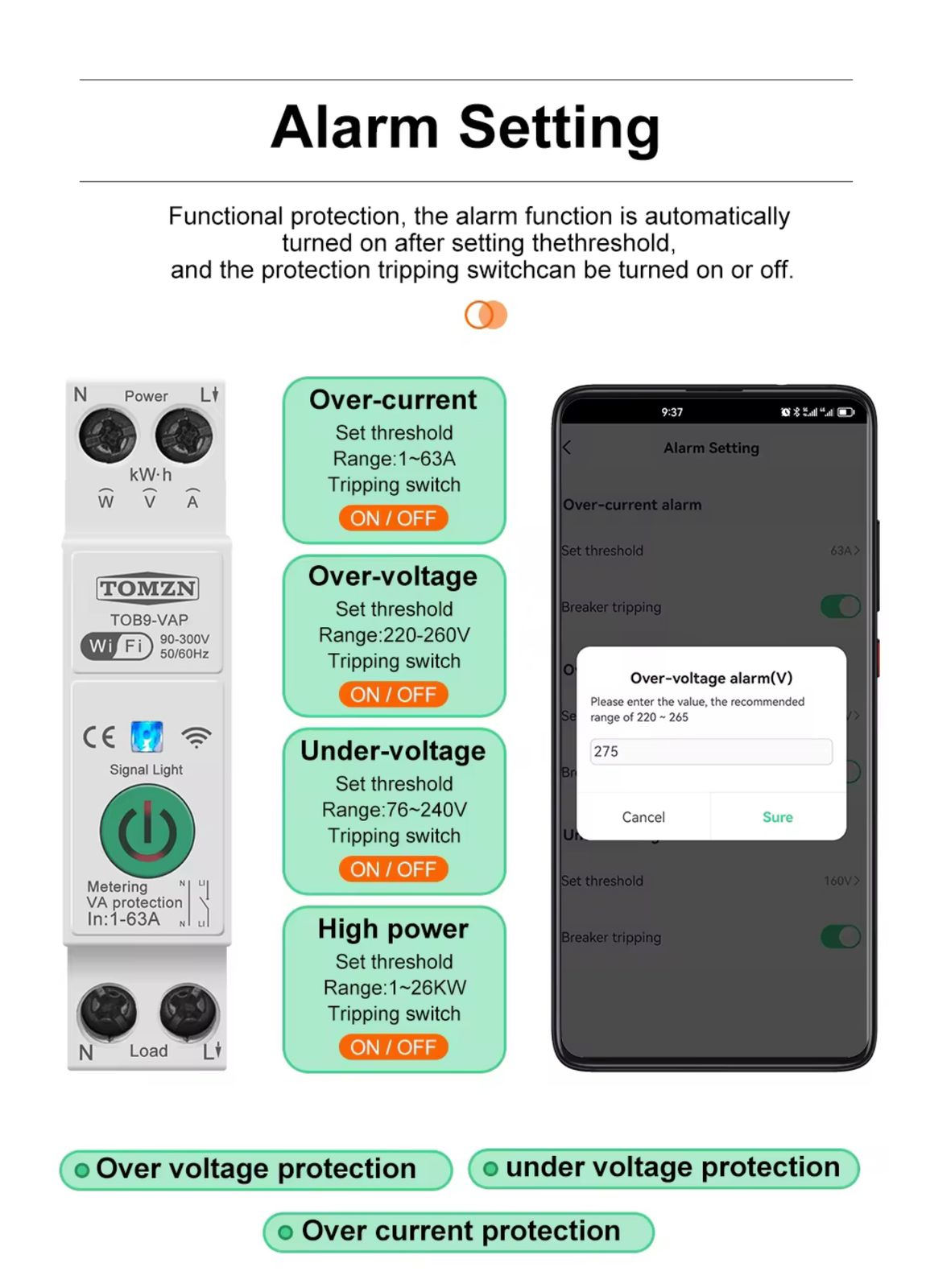 Tomzn 63A Smart Wifi Circuit Breaker TOB9-VAP