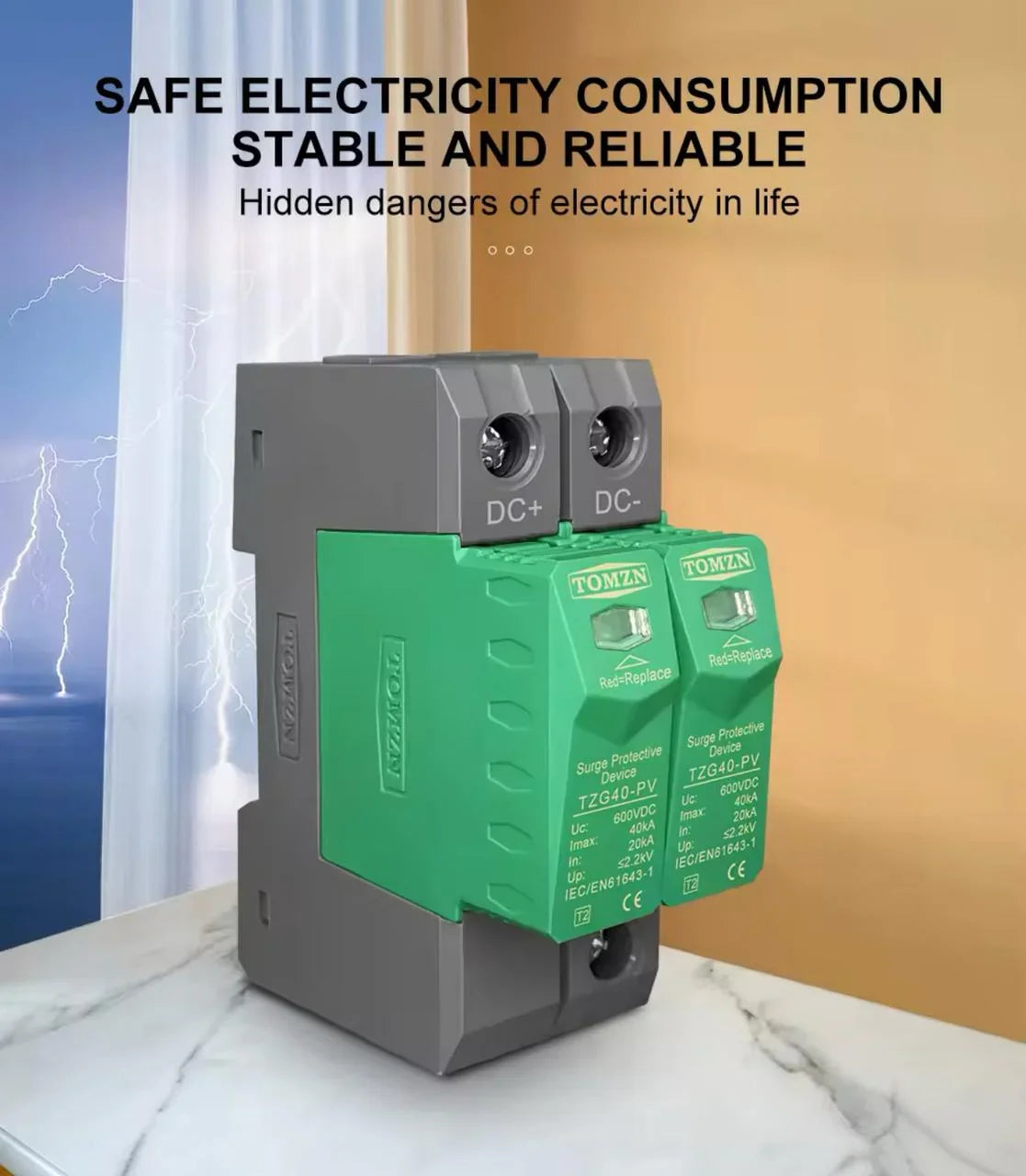 TOMZN SPD DC 1000V 20KA~40KA House Surge Protector Protective Low-voltage Arrester Device