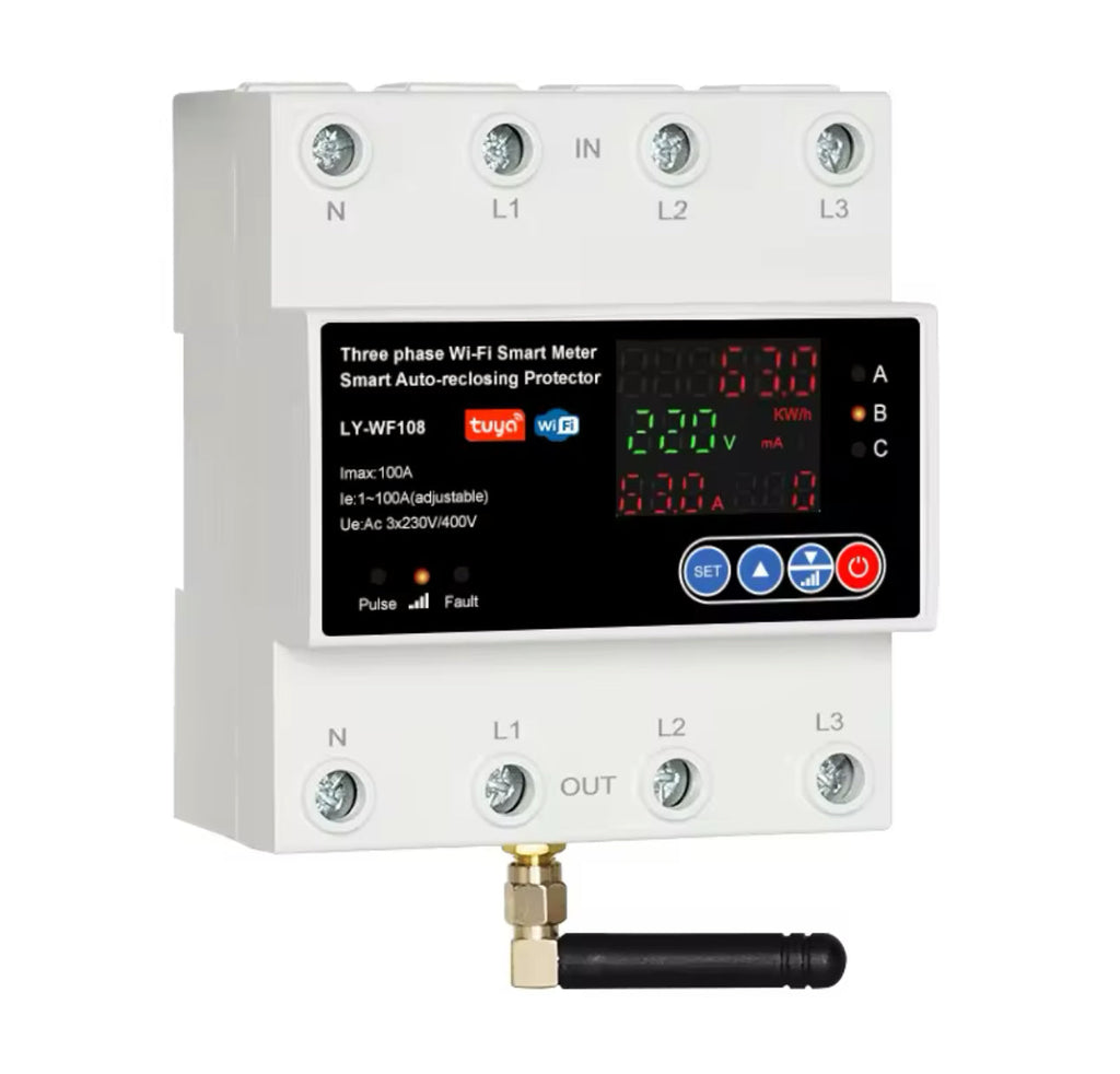 4P 100A Tuya WiFi Three Phase Smart Life Auto-Reclosing Over Under Voltage Protector Smart Meter Timer Switch Circuit Breaker