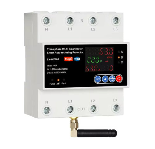 4P 100A Tuya WiFi Three Phase Smart Life Auto-Reclosing Over Under Voltage Protector Smart Meter Timer Switch Circuit Breaker