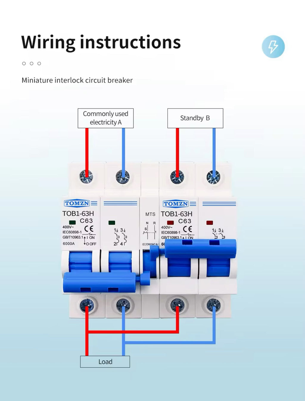 2P+2P MTS TOMZN AC Dual power Manual transfer switch  MCB 50HZ/60HZ