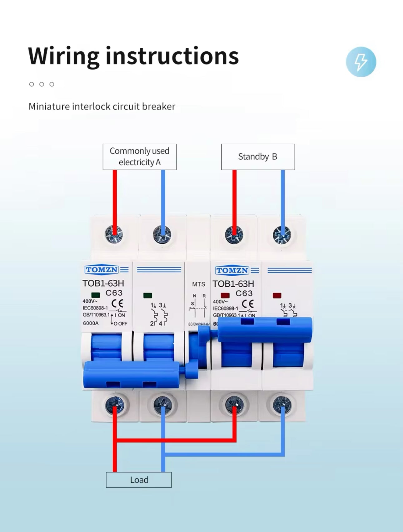 2P+2P MTS TOMZN AC Dual power Manual transfer switch  MCB 50HZ/60HZ