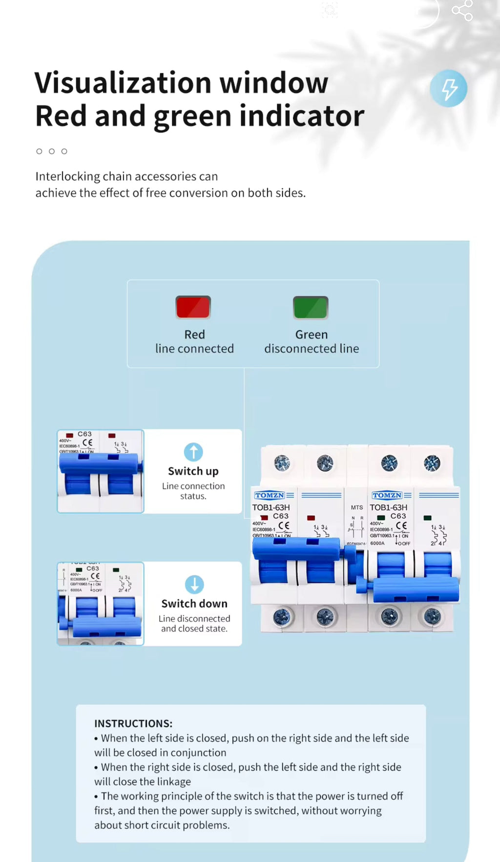 2P+2P MTS TOMZN AC Dual power Manual transfer switch  MCB 50HZ/60HZ