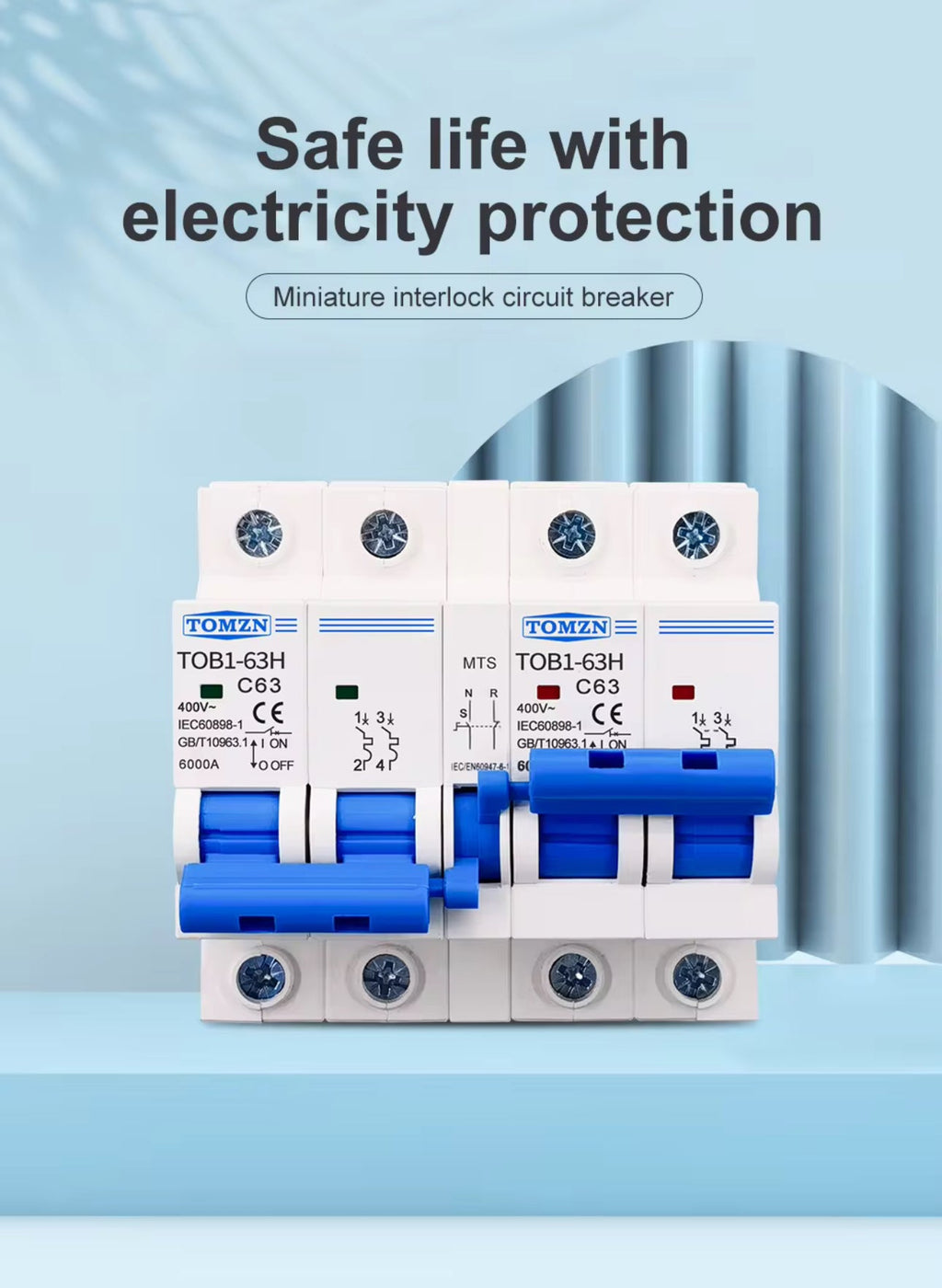 2P+2P MTS TOMZN AC Dual power Manual transfer switch  MCB 50HZ/60HZ