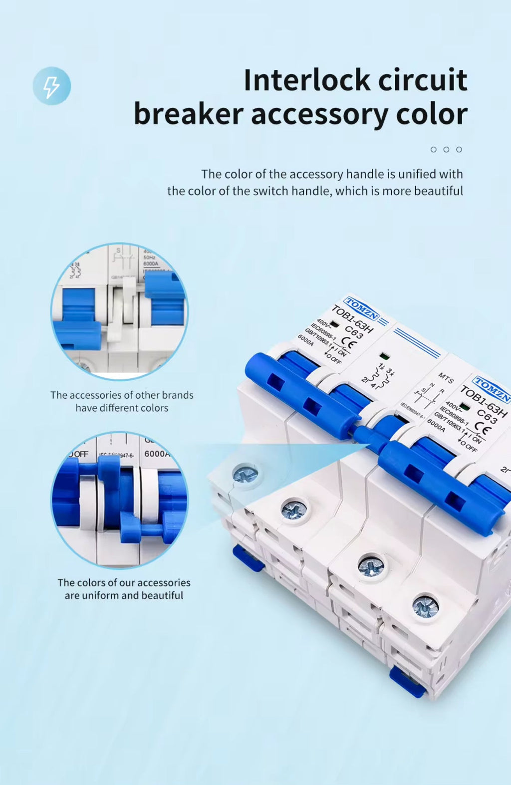 2P+2P MTS TOMZN AC Dual power Manual transfer switch  MCB 50HZ/60HZ