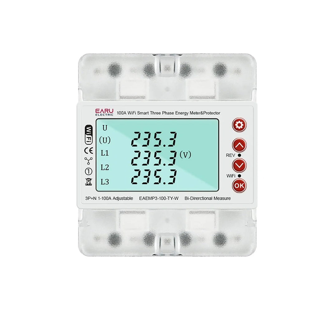 3 Phase 380V 100A Tuya WiFi Smart Bi-Directional Energy Power kWh Meter Over Under Voltage Protector Relay Switch Current Limit