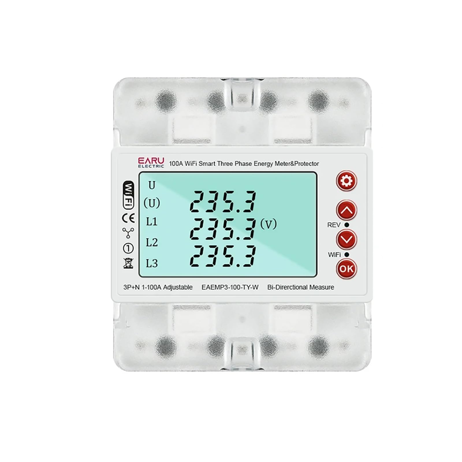 3 Phase 380V 100A Tuya WiFi Smart Bi-Directional Energy Power kWh Meter Over Under Voltage Protector Relay Switch Current Limit