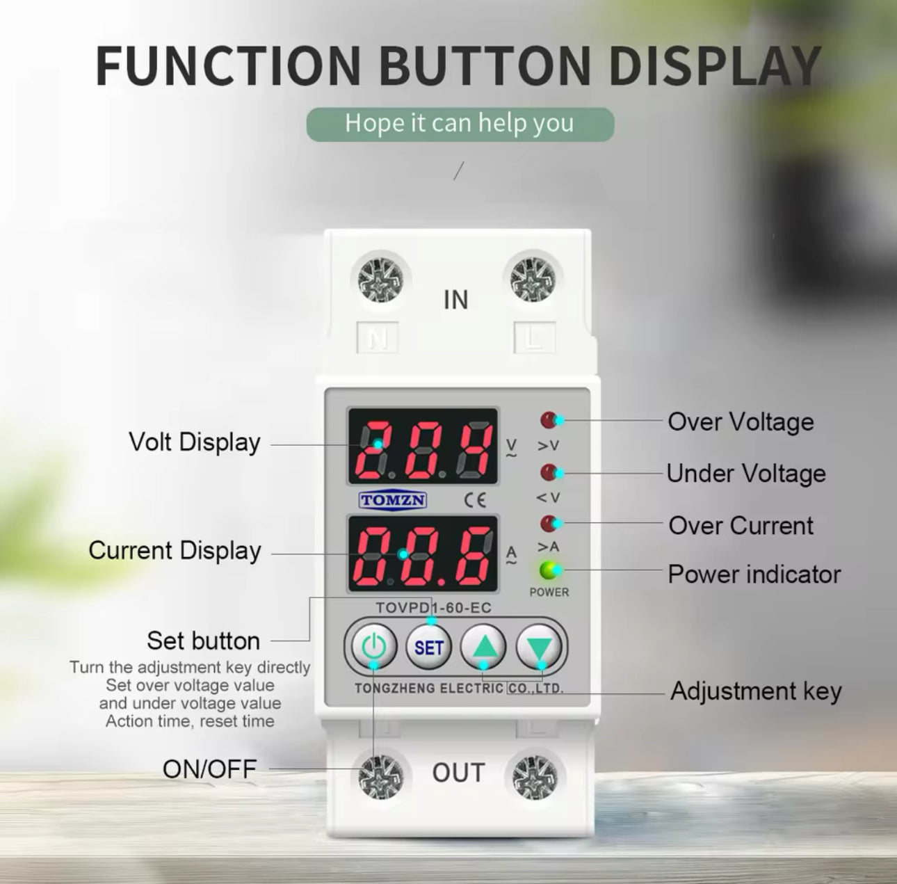 Din Rail Dual Display Adjustable Over Voltage Current and Under Voltage Protective Device Protector