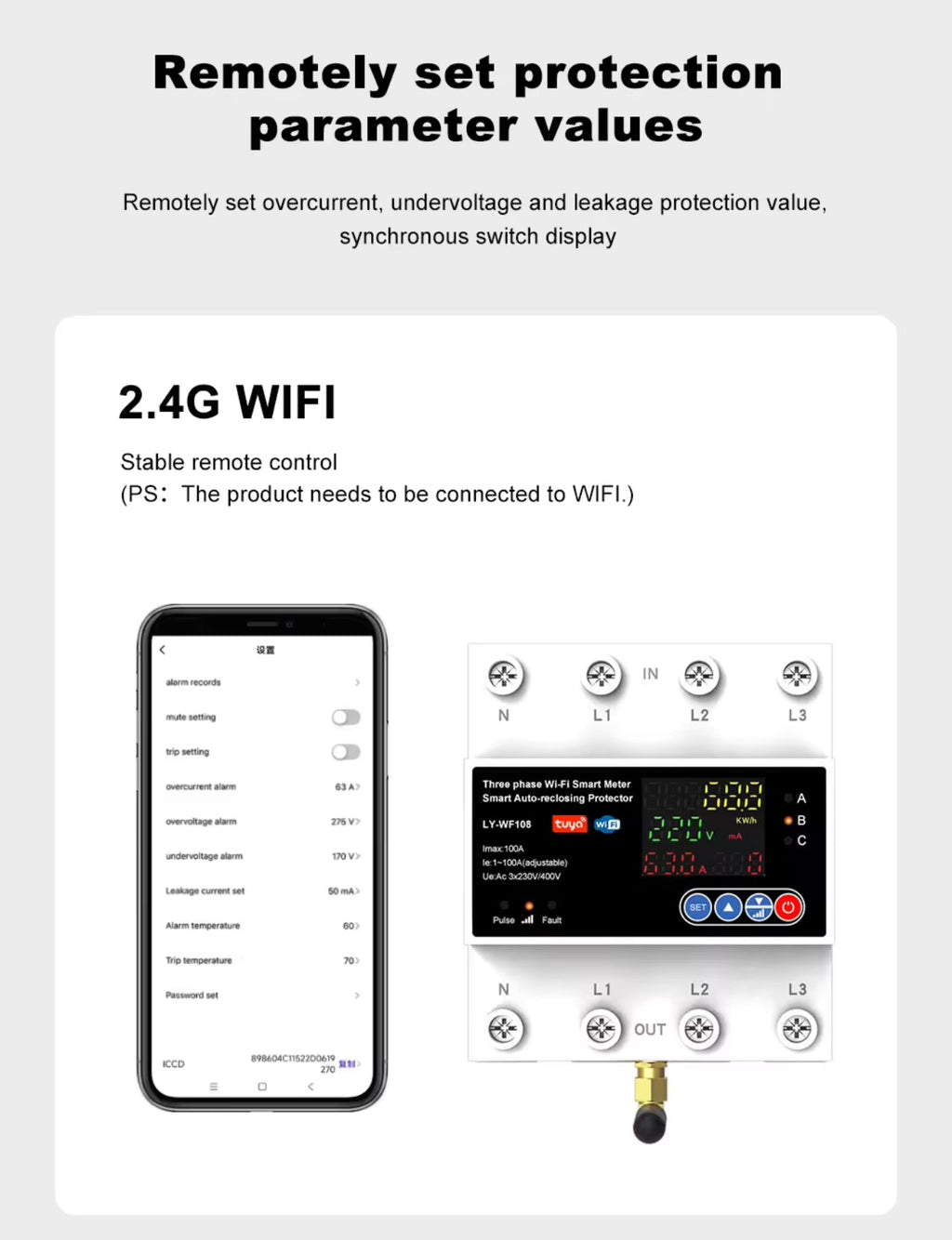 4P 100A Tuya WiFi Three Phase Smart Life Auto-Reclosing Over Under Voltage Protector Smart Meter Timer Switch Circuit Breaker