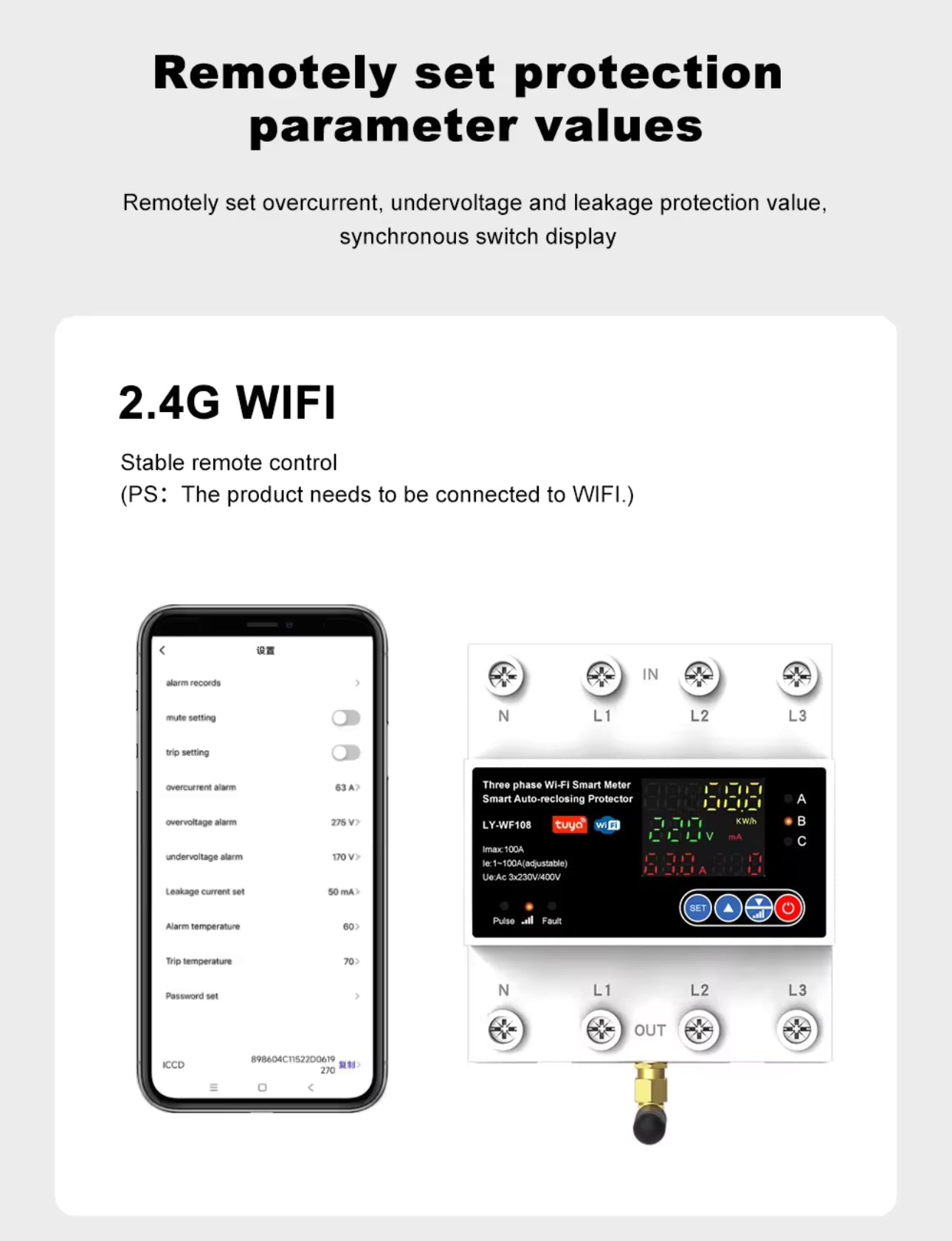 4P 100A Tuya WiFi Three Phase Smart Life Auto-Reclosing Over Under Voltage Protector Smart Meter Timer Switch Circuit Breaker