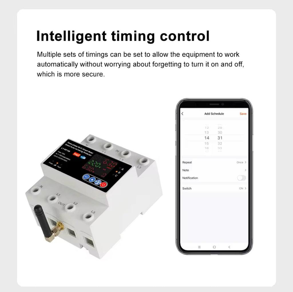 4P 100A Tuya WiFi Three Phase Smart Life Auto-Reclosing Over Under Voltage Protector Smart Meter Timer Switch Circuit Breaker
