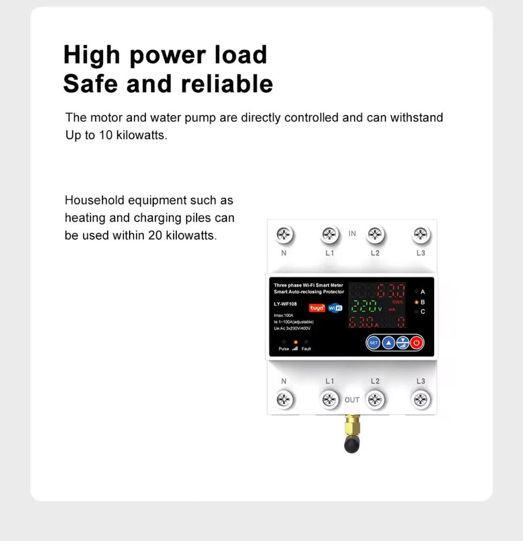 4P 100A Tuya WiFi Three Phase Smart Life Auto-Reclosing Over Under Voltage Protector Smart Meter Timer Switch Circuit Breaker