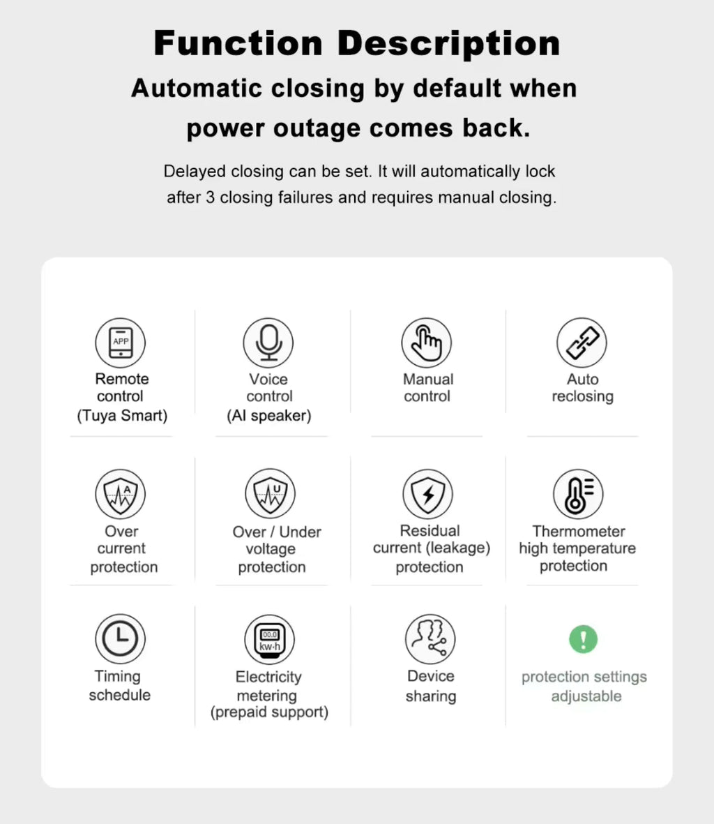 4P 100A Tuya WiFi Three Phase Smart Life Auto-Reclosing Over Under Voltage Protector Smart Meter Timer Switch Circuit Breaker