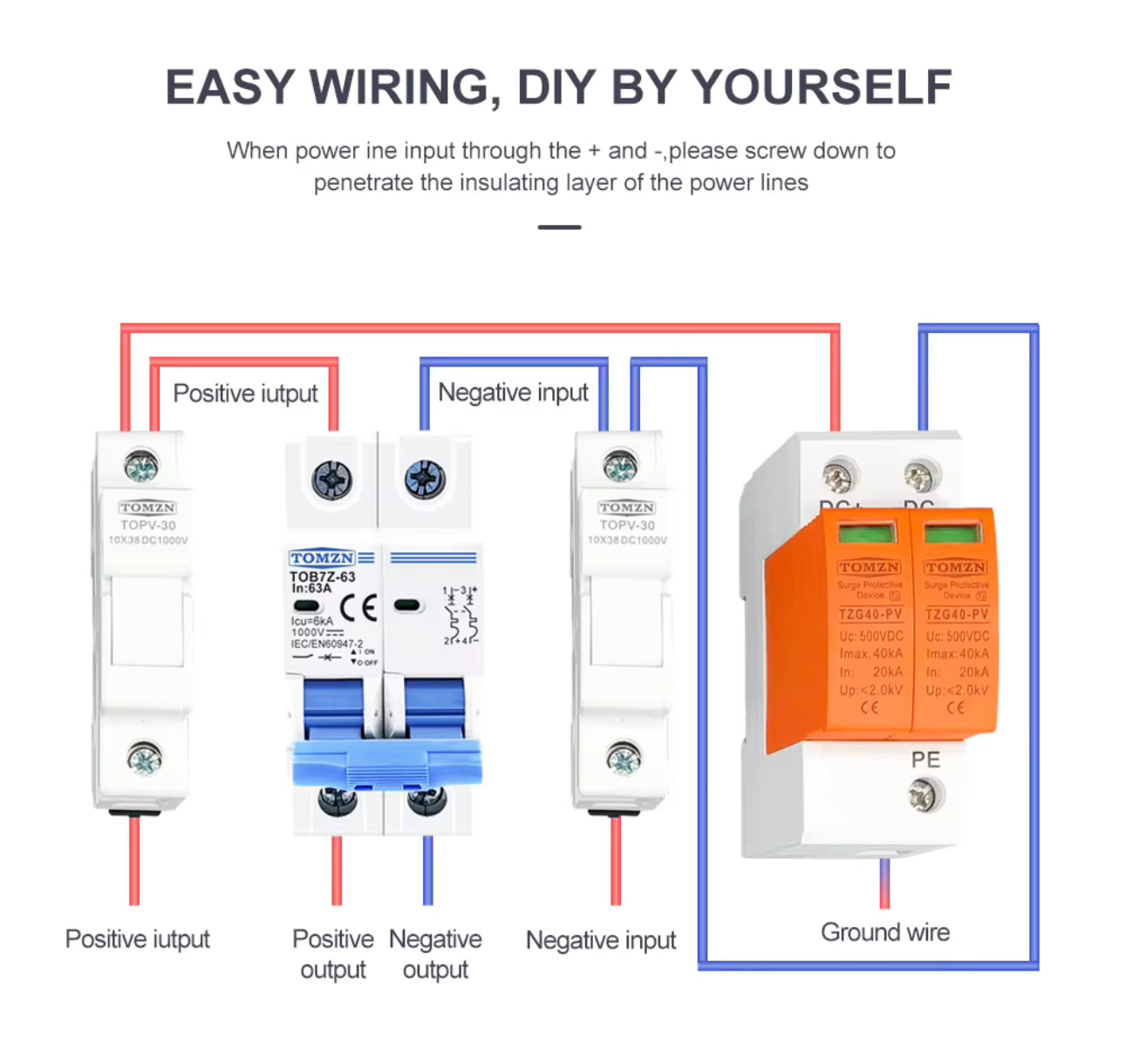 2P DC 1000V Solar Mini Circuit Breaker 32A  63A DC MCB for PV System