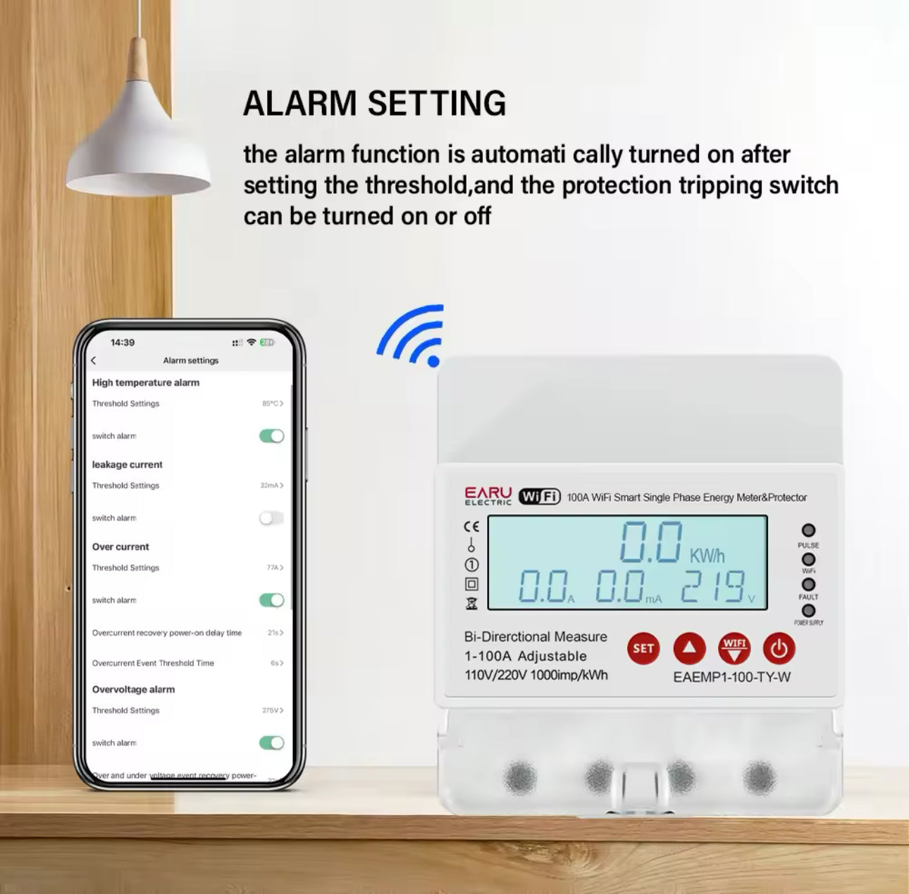 100A Tuya WiFi Smart Single Phase Energy Meter Over Under Voltage Protector Electricity Bi-Directional Measure kWh Power Meter