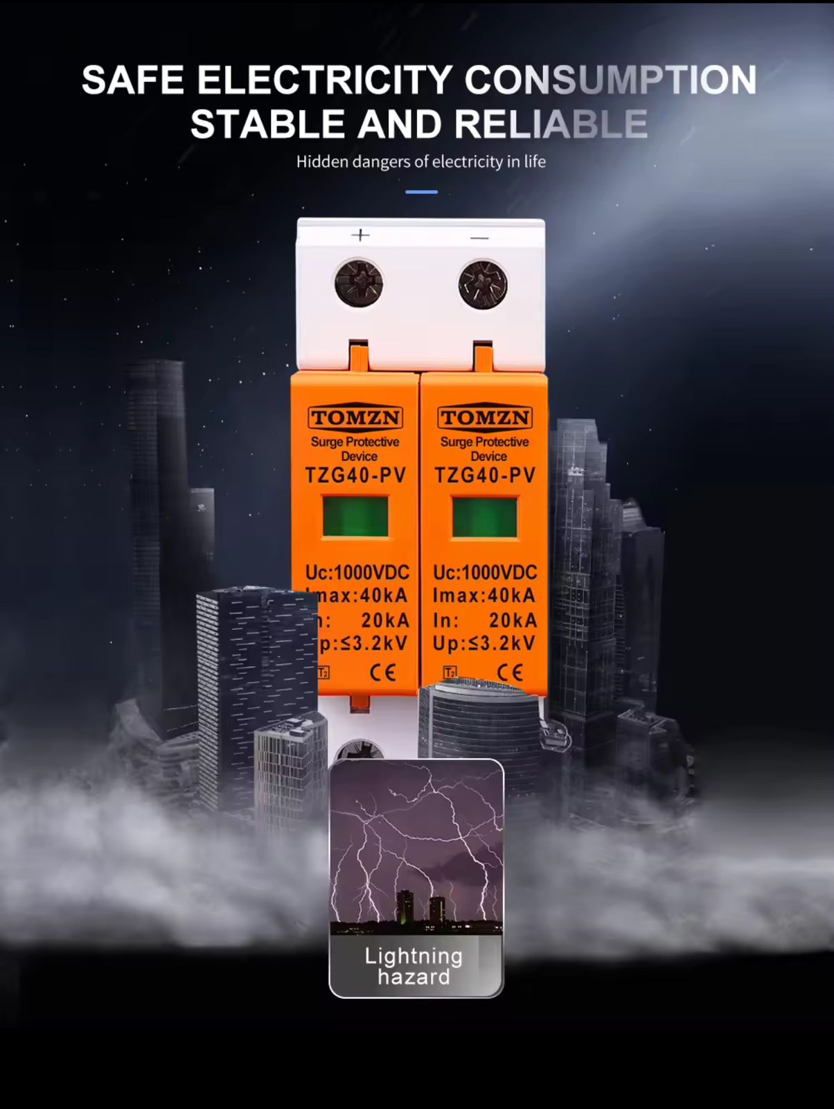 SPD DC 1000V 20KA~40KA House Surge Protector Protective Low-voltage Arrester Device