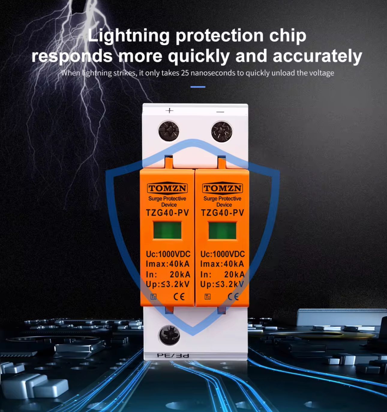 SPD DC 1000V 20KA~40KA House Surge Protector Protective Low-voltage Arrester Device