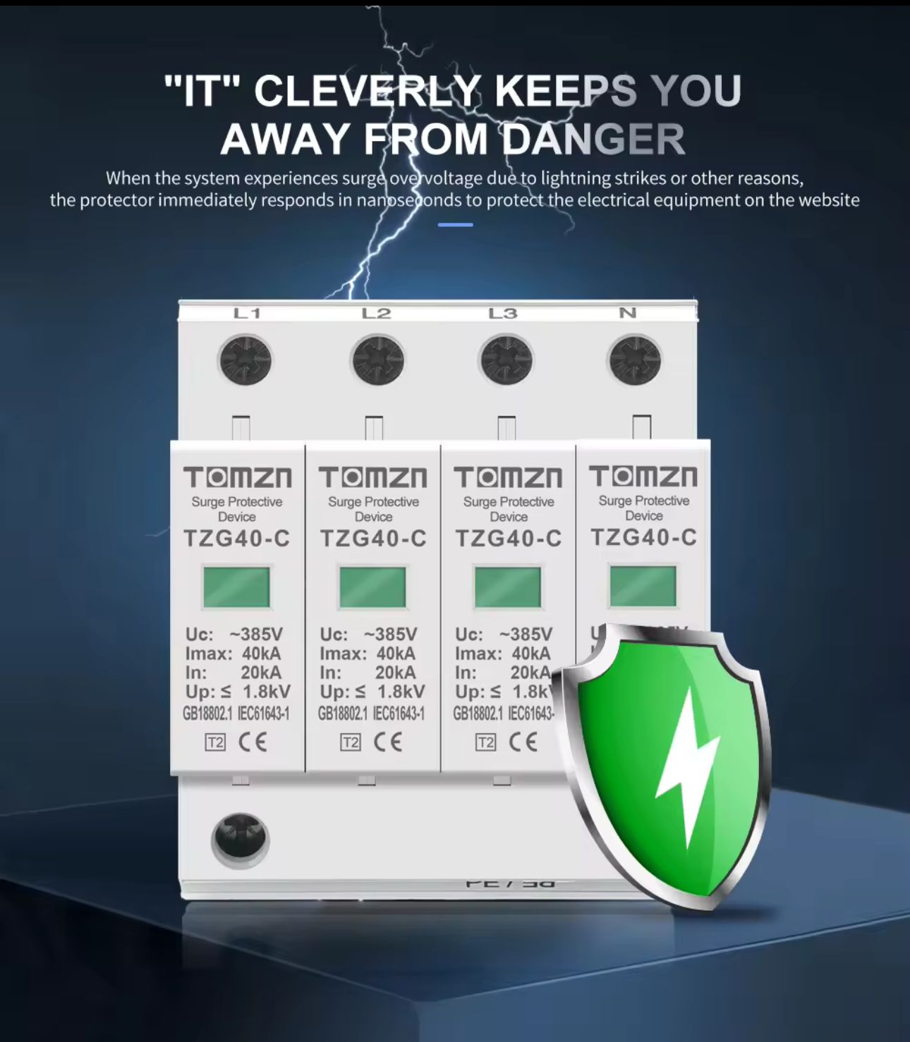 AC SPD 4P 3P+N 20-40KA 385V House Surge Protector Protective Low-voltage Arrester Device