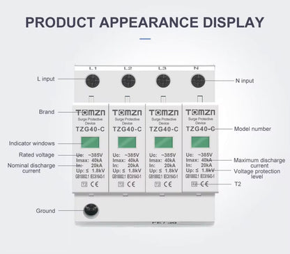 AC SPD 4P 3P+N 20-40KA 385V House Surge Protector Protective Low-voltage Arrester Device