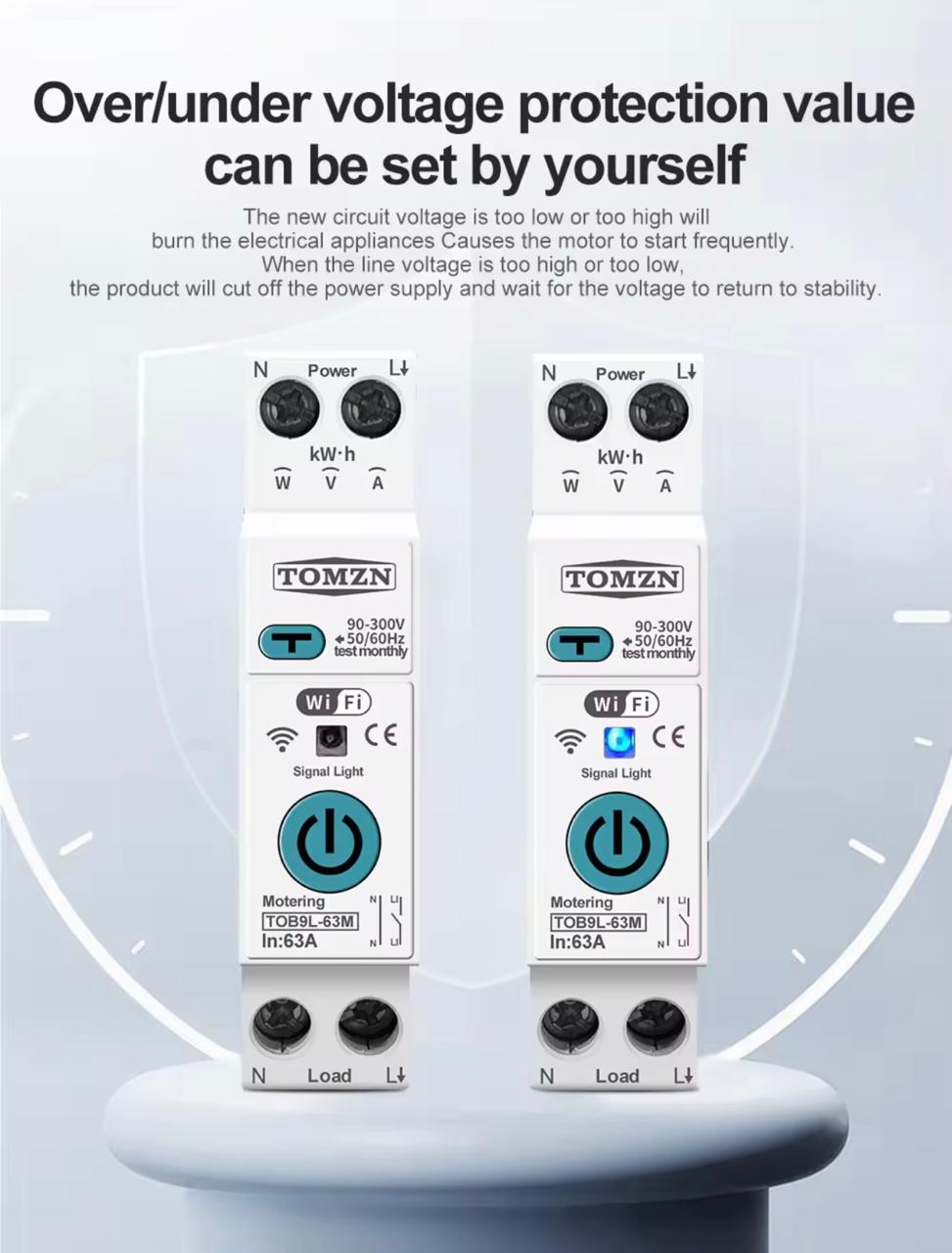 TOMZN Smart WiFi 10-in-1 63A Protector Switch – Overload, Voltage, Leakage Protected | Timer App Control