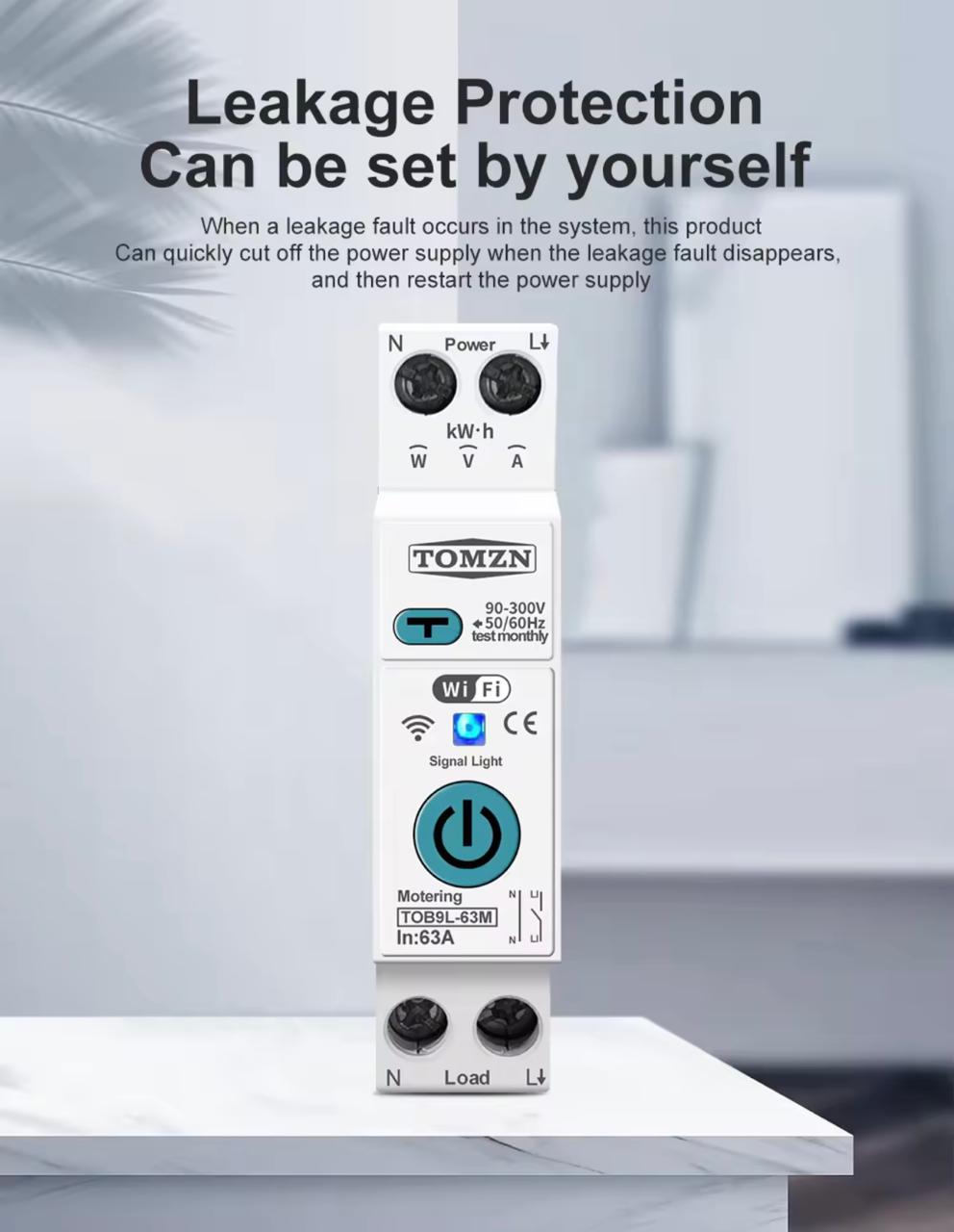 TOMZN Smart WiFi 10-in-1 63A Protector Switch – Overload, Voltage, Leakage Protected | Timer App Control
