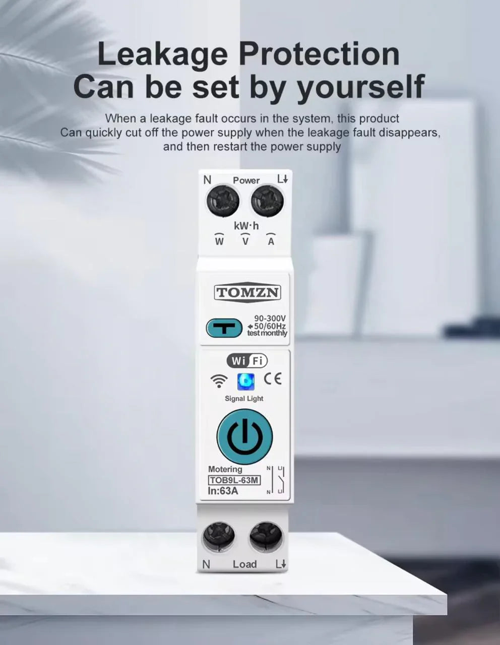 TOMZN Smart WiFi 10-in-1 63A Protector Switch – Overload, Voltage, Leakage Protected | Timer App Control