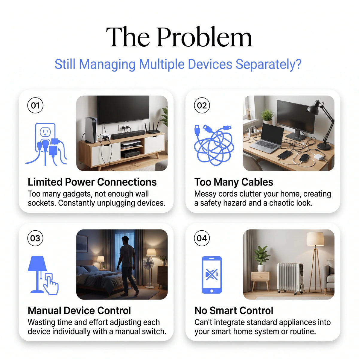 WiFi Smart Extension Board | 4 Universal Sockets + 3 USB | Tuya & Voice Control