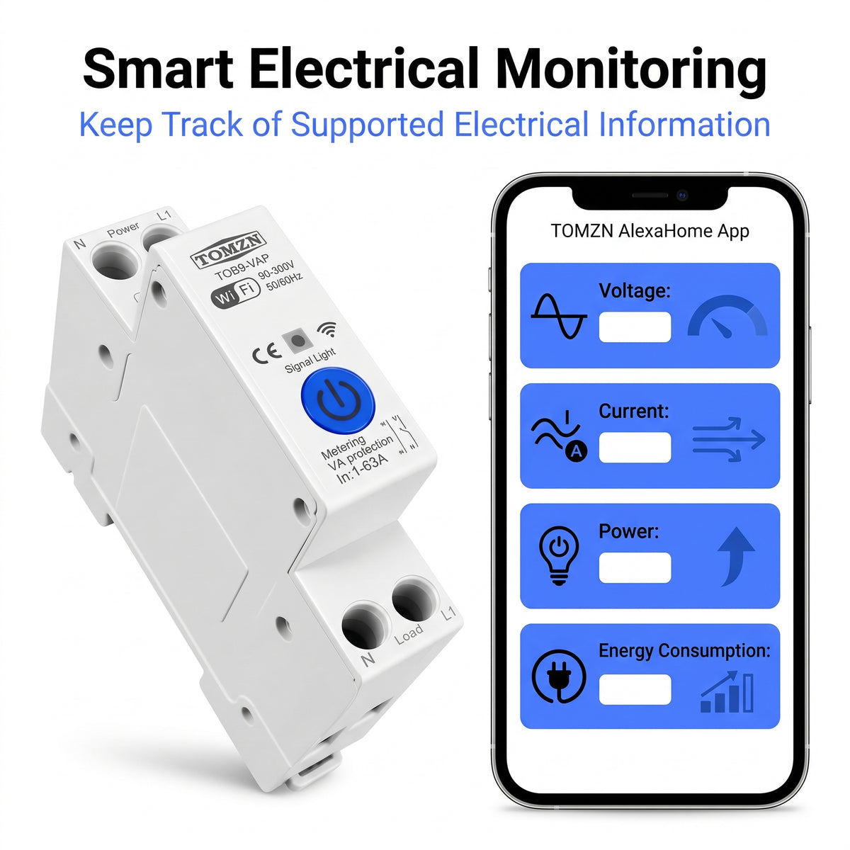 TOMZN TOB9-VAP Smart WiFi Circuit Breaker 63A