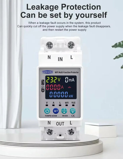 Tomzn TOMPD 63SW- 63A WIFI Protector with voltage current and leakage protection Mini 10in1