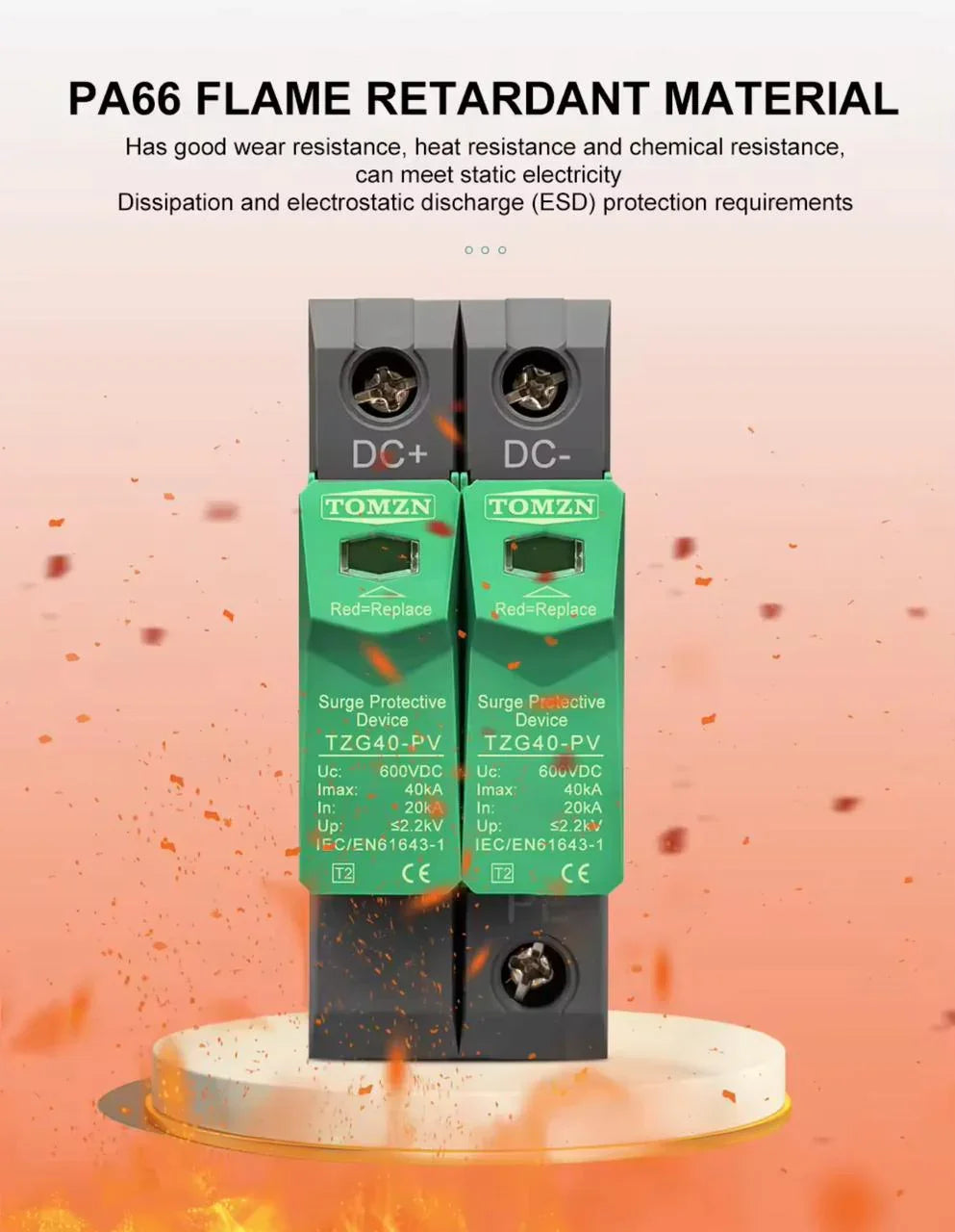 TOMZN SPD DC 1000V 20KA~40KA House Surge Protector Protective Low-voltage Arrester Device